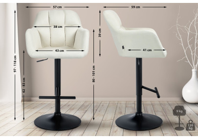 Tabouret de bar Natoma tissu noir crème