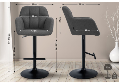 Tabouret de bar Natoma tissu noir gris foncé