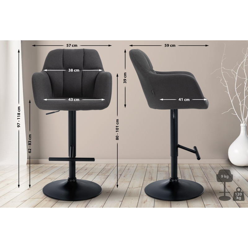 Taburete de bar Natoma en tela Negro,Metal negro mate