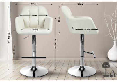 Tabouret de bar Natoma tissu chrome crème