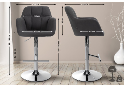 Tabouret de bar Natoma tissu chrome noir