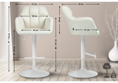 Tabouret de bar Natoma, tissu, blanc/crème