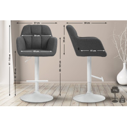 Tabouret de bar Natoma, tissu blanc gris foncé