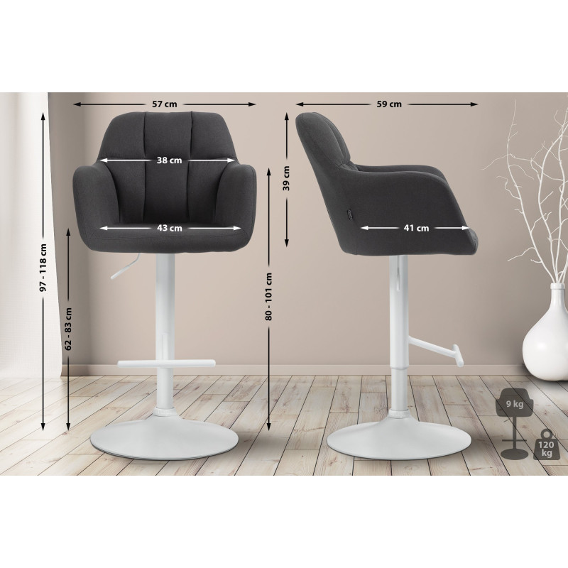 Tabouret de bar Natoma, tissu, blanc/noir