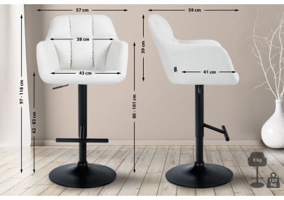 Tabouret de bar Natoma simili cuir noir blanc