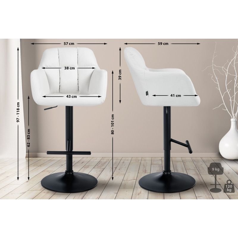 Tabouret de bar Natoma simili cuir noir blanc